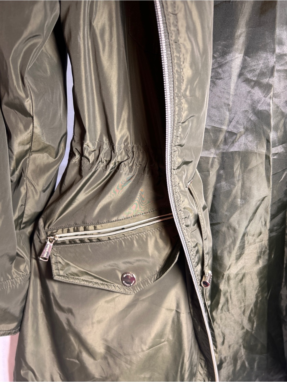 Michael Kors Women’s Olive Green Hooded Anorak Rain Jacket Utility Coat Size med - Picture 7 of 15